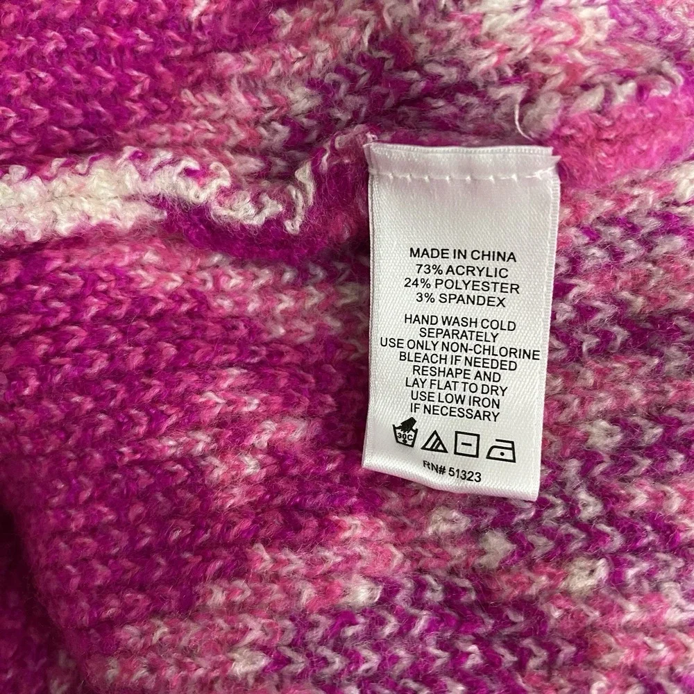CeCe Women's Medium Collared‎ Fair Isle Sweater Beige/Magenta Long Flare Sleeve